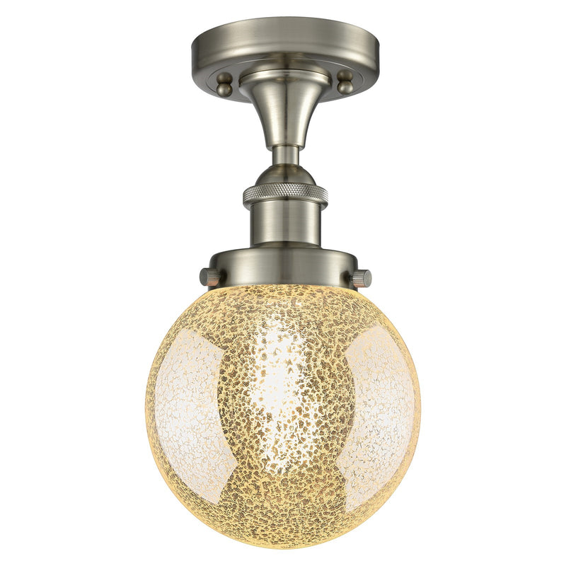 Innovations Beacon 6in 1-Light Semi-Flush Mount | Transitional Brushed Satin Nickel and Mercury Seeded Glass | Entryway & Hallway | Model 916-1C-SN-G208-6