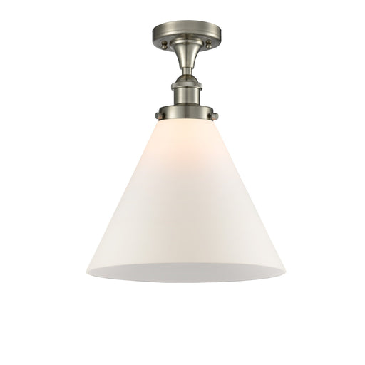 Innovations Cone 12in 1-Light Semi-Flush Mount | Industrial Brushed Satin Nickel and Matte White Frosted Glass | Living Room & | Model 916-1C-SN-G41-L