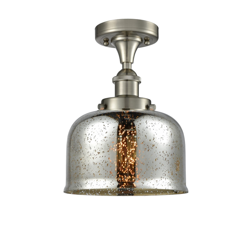 Innovations Bell 8in 1-Light Semi-Flush Mount | Industrial Brushed Satin Nickel and Silver Plated Mercury Glass | Hallway & Entryway | Model 916-1C-SN-G78