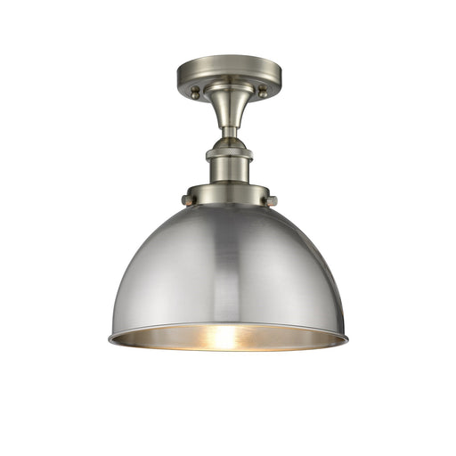 Innovations Derby 10in 1-Light Semi-Flush Mount | Industrial Brushed Satin Nickel Steel and Cast Brass Metal Dome Shade | Model 916-1C-SN-MFD-10-SN-LED