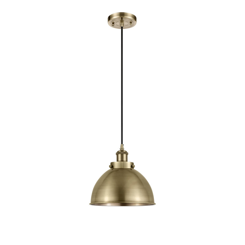 Innovations Derby 10in 1-Light Mini Pendant | Industrial Antique Brass Steel and Cast Brass Metal Shade | Kitchen Island & | Model 916-1P-AB-MFD-10-AB-LED