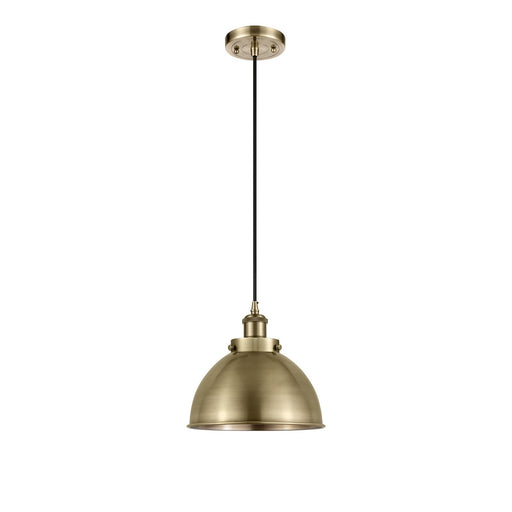 Innovations Derby 10in 1-Light Mini Pendant | Industrial Antique Brass Steel and Cast Brass Metal Shade | Kitchen Island & | Model 916-1P-AB-MFD-10-AB-LED