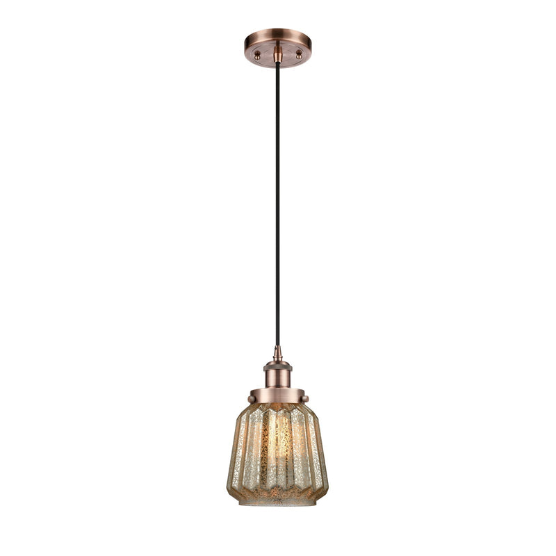 Innovations Chatham 7in 1-Light Mini Pendant | Transitional Antique Copper Steel and Cast Brass Mercury Ribbed Glass | Kitchen | Model 916-1P-AC-G146