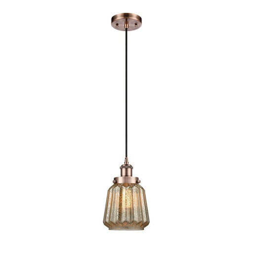 Innovations Chatham 7in 1-Light Mini Pendant | Transitional Antique Copper Steel and Cast Brass Mercury Ribbed Glass | Kitchen | Model 916-1P-AC-G146