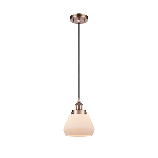 Innovations Fulton 7in 1-Light Mini Pendant | Transitional Antique Copper Steel and Cast Brass Matte White Frosted Glass | Kitchen | Model 916-1P-AC-G171