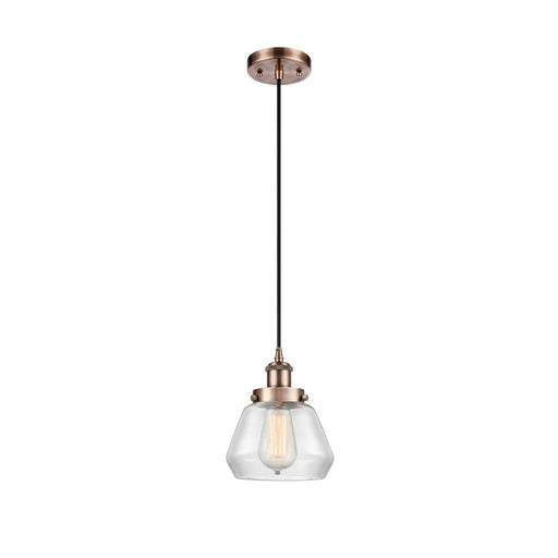 Innovations Fulton 7in 1-Light Mini Pendant | Modern Transitional Antique Copper Steel and Clear Glass | Kitchen Island & Dining | Model 916-1P-AC-G172