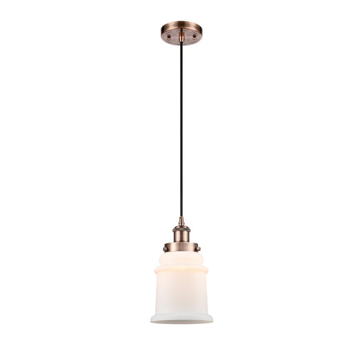 Innovations Canton 6in 1-Light Mini Pendant | Modern Transitional Antique Copper Steel and Matte White Frosted Glass | Kitchen | Model 916-1P-AC-G181