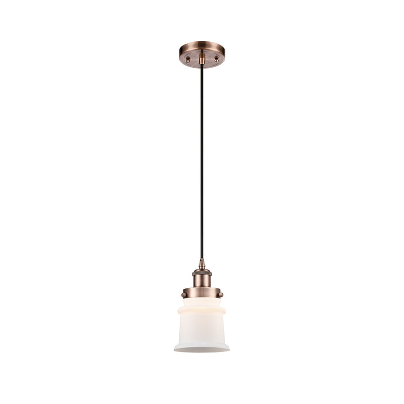 Innovations Canton 5.25in 1-Light Mini Pendant | Modern Transitional Antique Copper Steel and Matte White Frosted Glass | Kitchen | Model 916-1P-AC-G181S