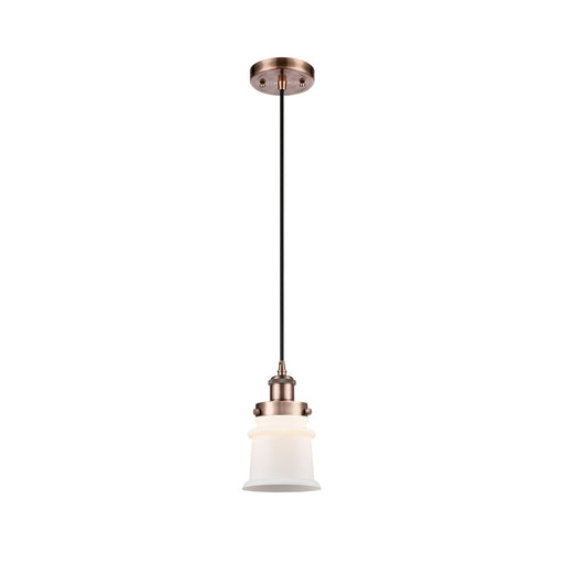 Innovations Canton 5.25in 1-Light Mini Pendant | Modern Transitional Antique Copper Steel and Matte White Frosted Glass | Kitchen | Model 916-1P-AC-G181S