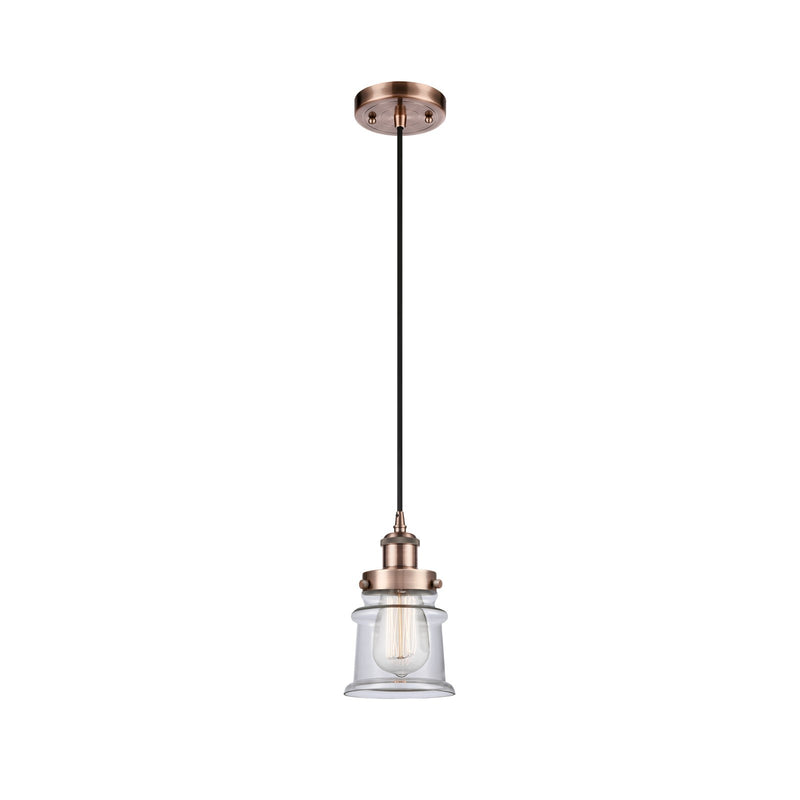 Innovations Canton 5.25in 1-Light Mini Pendant | Modern Contempo Antique Copper Steel and Clear Glass | Kitchen Island & Dining | Model 916-1P-AC-G182S