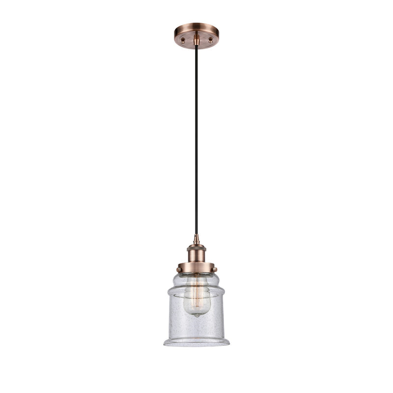 Innovations Canton 6in 1-Light Mini Pendant | Modern Contempo Antique Copper Steel and Seedy Glass | Kitchen Island & Dining Room | Model 916-1P-AC-G184