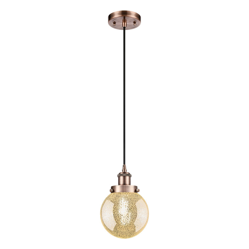 Innovations Beacon 6in 1-Light Mini Pendant | Modern Contempo Antique Copper Steel and Mercury Seeded Glass | Kitchen Island & | Model 916-1P-AC-G208-6