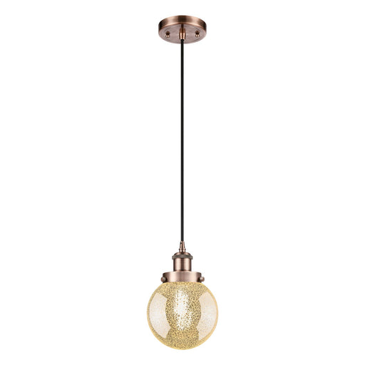 Innovations Beacon 6in 1-Light Mini Pendant | Modern Contempo Antique Copper Steel and Mercury Seeded Glass | Kitchen Island & | Model 916-1P-AC-G208-6