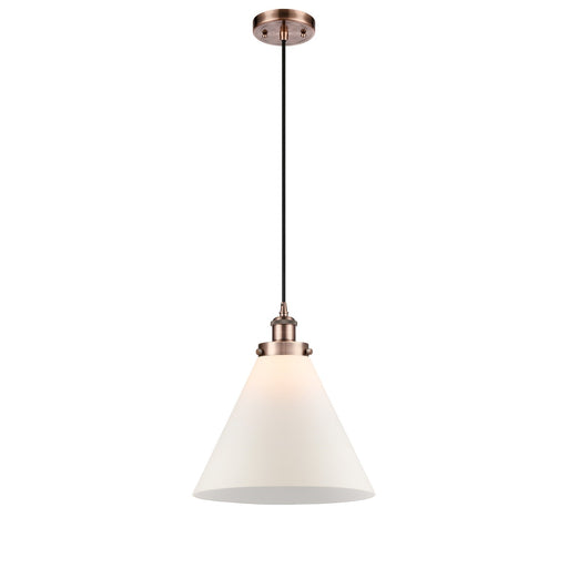 Innovations Cone 12in 1-Light Mini Pendant | Industrial Antique Copper Steel and Matte White Frosted Glass | Kitchen Island & | Model 916-1P-AC-G41-L-LED
