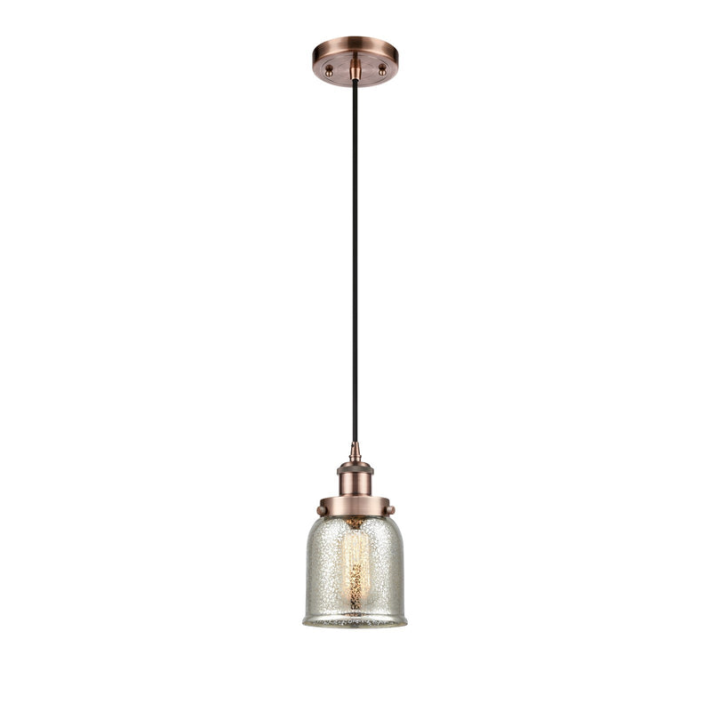 Innovations Bell 5in 1-Light Mini Pendant | Industrial Antique Copper Steel and Silver Plated Mercury Glass | Kitchen Island & | Model 916-1P-AC-G58-LED