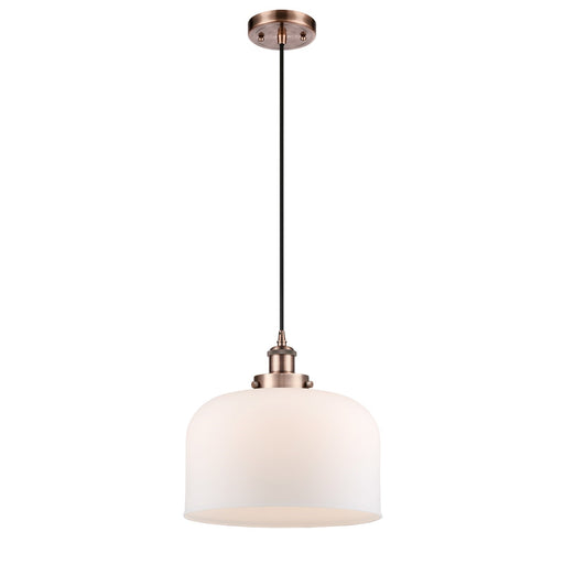Innovations Bell 12in 1-Light Mini Pendant | Industrial Antique Copper Steel and Matte White Frosted Glass | Kitchen Island & | Model 916-1P-AC-G71-L-LED