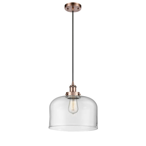 Innovations Bell 12in 1-Light Mini Pendant | Industrial Antique Copper Steel and Clear Glass | Kitchen Island & Dining Room | Model 916-1P-AC-G72-L-LED