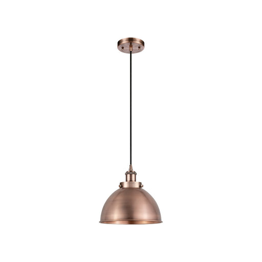 Innovations Derby 10in 1-Light Mini Pendant | Industrial Antique Copper Steel Metal Shade | Kitchen Island & Dining Room | Model 916-1P-AC-MFD-10-AC