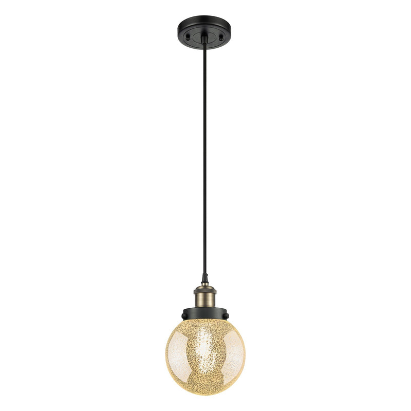 Innovations Beacon 6in 1-Light Mini Pendant | Modern Black Antique Brass Steel and Glass Mercury Seeded Globe | Kitchen Island & | Model 916-1P-BAB-G208-6