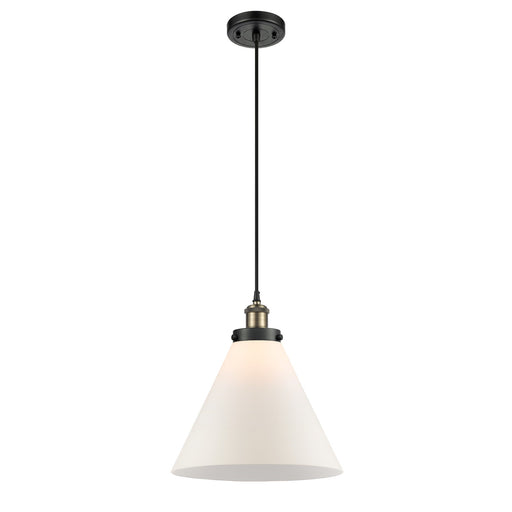 Innovations Cone 11.75in 1-Light Mini Pendant | Industrial Black Antique Brass Steel and Cast Brass Matte White Frosted Glass | Model 916-1P-BAB-G41-L-LED