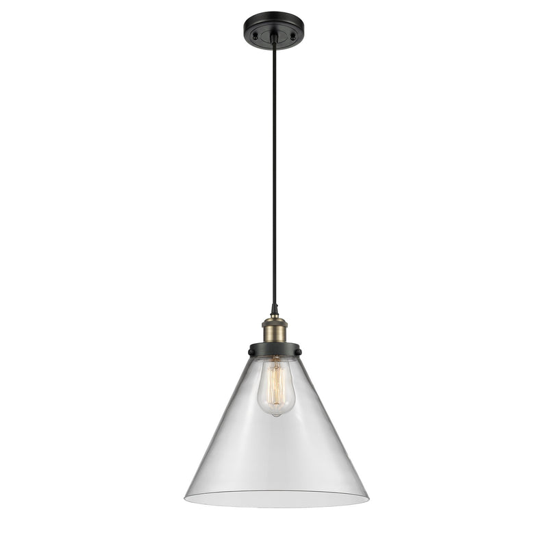 Innovations Cone 11.75in 1-Light Mini Pendant | Industrial Black Antique Brass Steel and Cast Brass Clear Glass Cone | Model 916-1P-BAB-G42-L-LED