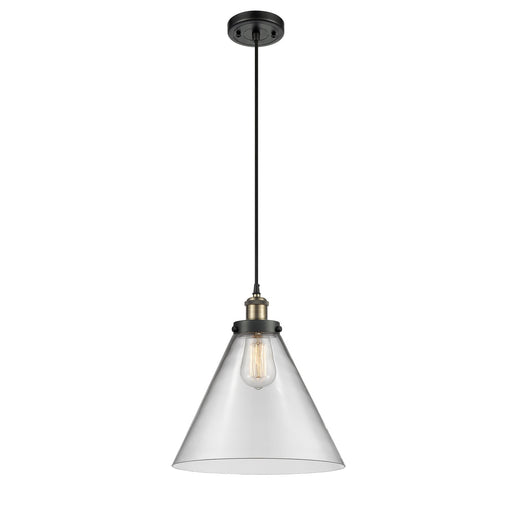 Innovations Cone 11.75in 1-Light Mini Pendant | Industrial Black Antique Brass Steel and Cast Brass Clear Glass Cone | Model 916-1P-BAB-G42-L-LED