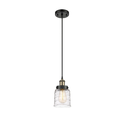 Innovations Bell 5in 1-Light Mini Pendant | Industrial Black Antique Brass and Clear Deco Swirl Glass | Kitchen Island & | Model 916-1P-BAB-G513-LED