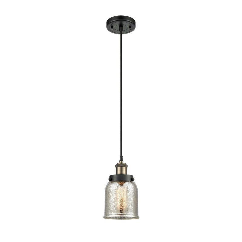 Innovations Bell 5in 1-Light Mini Pendant | Industrial Black Antique Brass and Silver Plated Mercury Glass | Kitchen Island & | Model 916-1P-BAB-G58-LED