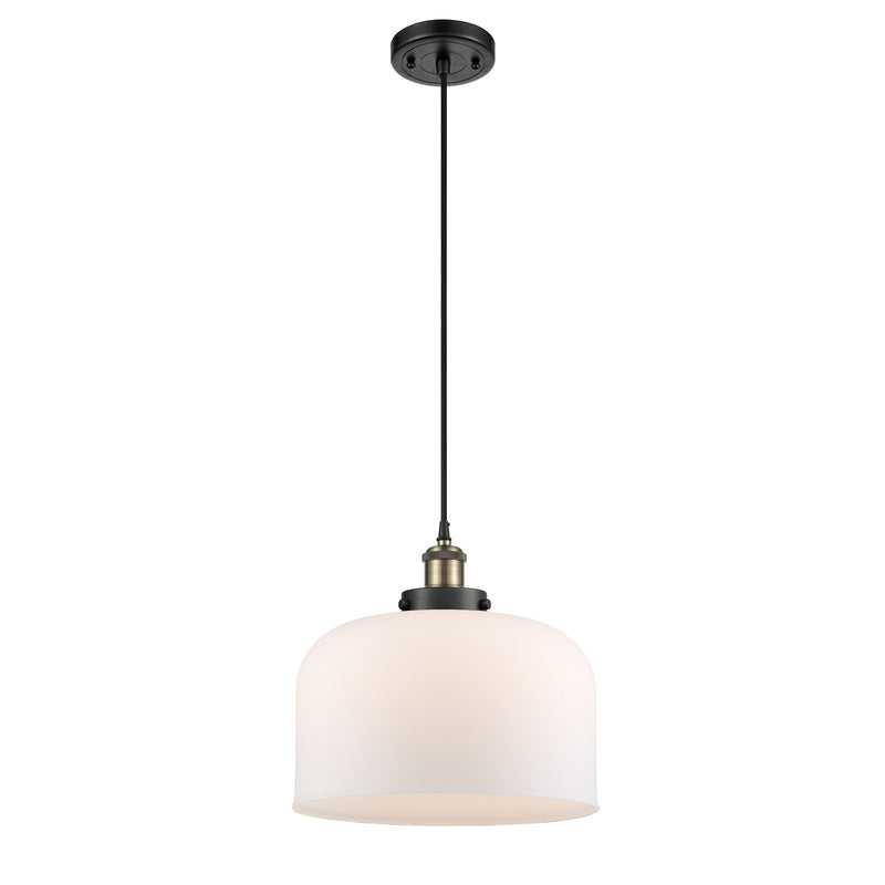 Innovations Bell 12in 1-Light Mini Pendant | Industrial Black Antique Brass and Matte White Frosted Glass | Kitchen Island & | Model 916-1P-BAB-G71-L-LED