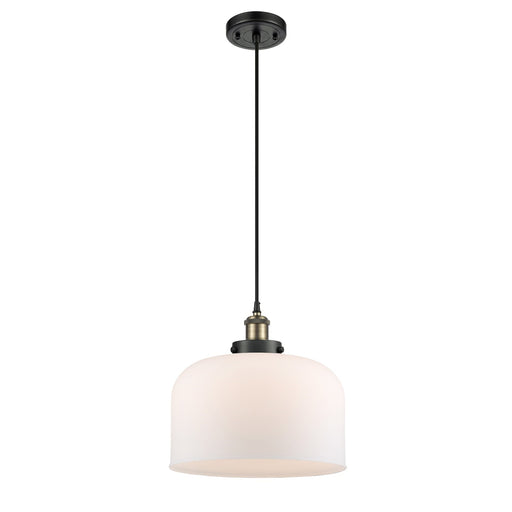 Innovations Bell 12in 1-Light Mini Pendant | Industrial Black Antique Brass and Matte White Frosted Glass | Kitchen Island & | Model 916-1P-BAB-G71-L-LED