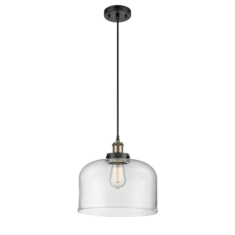 Innovations Bell 12in 1-Light Mini Pendant | Industrial Black Antique Brass and Clear Glass | Kitchen Island & Dining Room | Model 916-1P-BAB-G72-L-LED