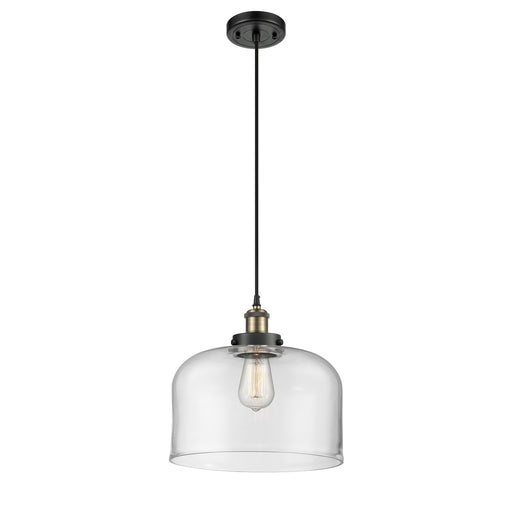 Innovations Bell 12in 1-Light Mini Pendant | Industrial Black Antique Brass and Clear Glass | Kitchen Island & Dining Room | Model 916-1P-BAB-G72-L-LED