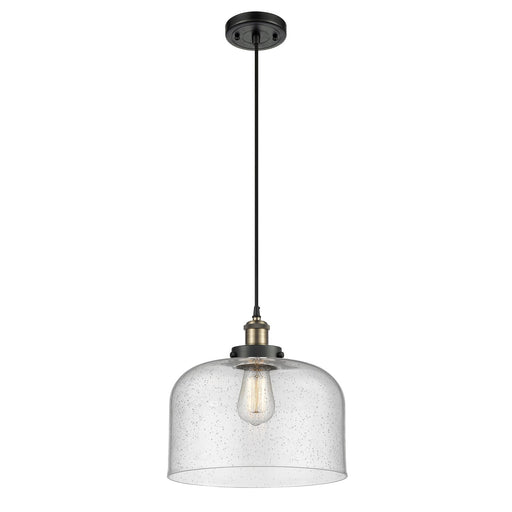 Innovations Bell 12in 1-Light Mini Pendant | Industrial Black Antique Brass Steel and Seedy Glass | Kitchen Island & Dining | Model 916-1P-BAB-G74-L-LED