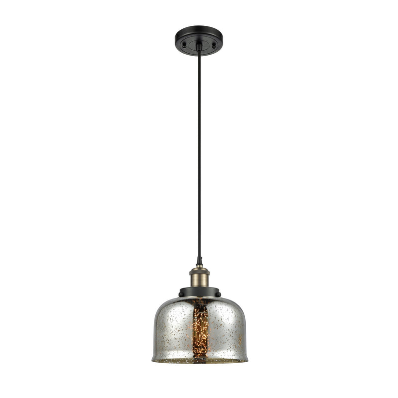Innovations Bell 8in 1-Light Mini Pendant | Industrial Black Antique Brass Steel and Silver Plated Mercury Glass | Kitchen | Model 916-1P-BAB-G78-LED
