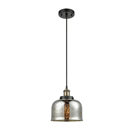 Innovations Bell 8in 1-Light Mini Pendant | Industrial Black Antique Brass Steel and Silver Plated Mercury Glass | Kitchen | Model 916-1P-BAB-G78-LED