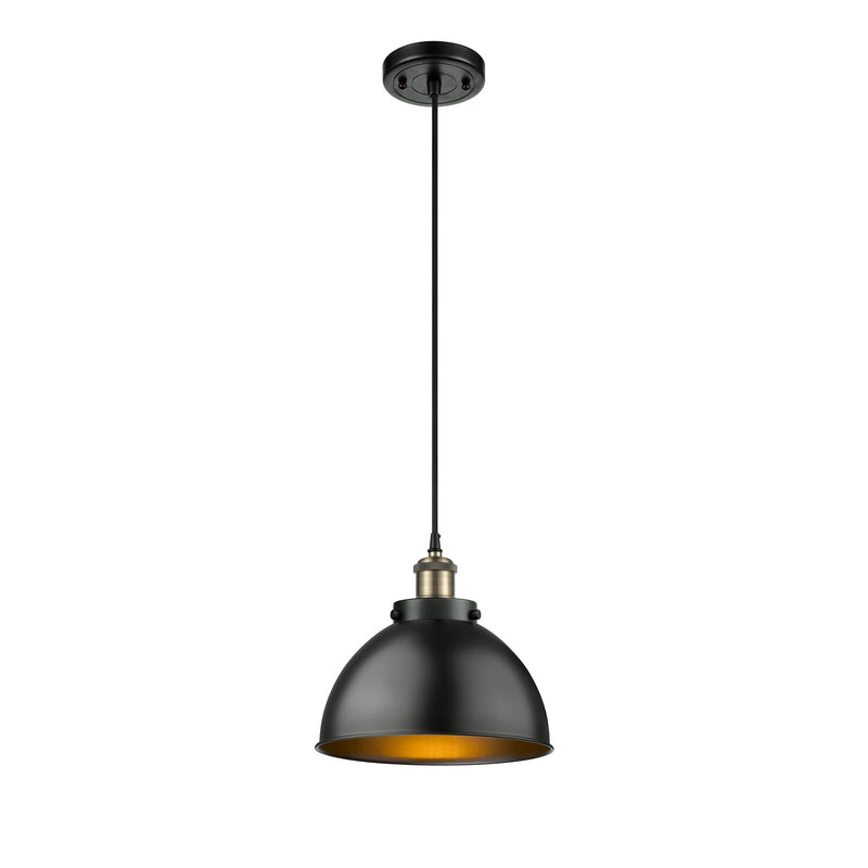 Innovations Derby 10in 1-Light Mini Pendant | Industrial Farmhouse Black Antique Brass and Matte Black Metal | Kitchen Island | Model 916-1P-BAB-MFD-10-BK