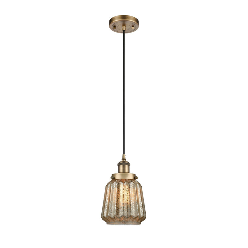 Innovations Chatham 7in 1-Light Mini Pendant | Modern Contempo Brushed Brass Steel and Mercury Ribbed Glass | Kitchen Island & | Model 916-1P-BB-G146