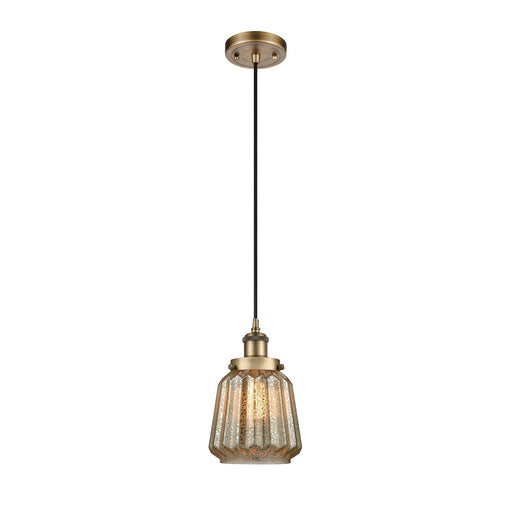 Innovations Chatham 7in 1-Light Mini Pendant | Modern Contempo Brushed Brass Steel and Mercury Ribbed Glass | Kitchen Island & | Model 916-1P-BB-G146