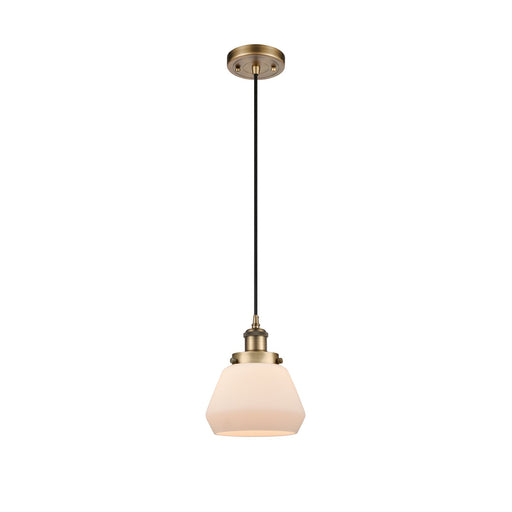 Innovations Fulton 7in 1-Light Mini Pendant | Modern Contempo Brushed Brass Steel and Matte White Frosted Glass | Kitchen Island & | Model 916-1P-BB-G171
