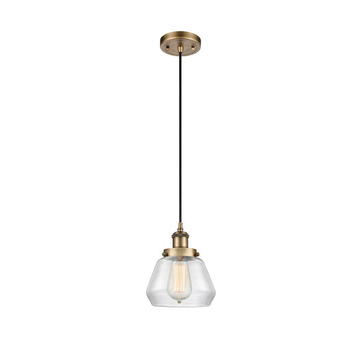 Innovations Fulton 7in 1-Light Mini Pendant | Modern Contempo Brushed Brass Steel and Clear Glass | Kitchen Island & Dining Room | Model 916-1P-BB-G172