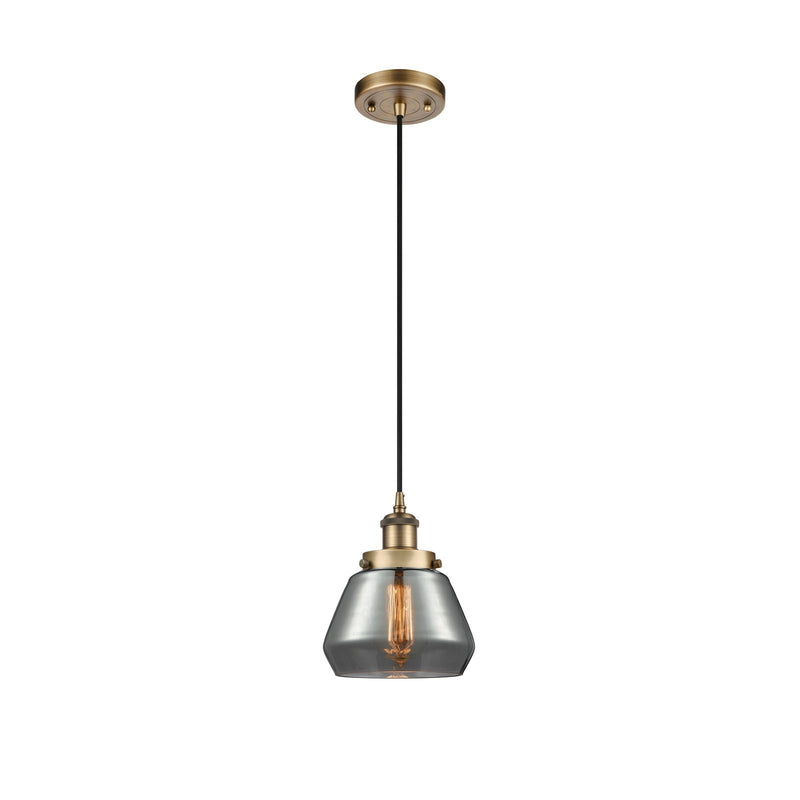 Innovations Fulton 7in 1-Light Mini Pendant | Modern Contempo Brushed Brass Steel and Light Smoke Glass | Kitchen Island & Dining | Model 916-1P-BB-G173