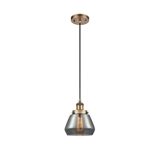 Innovations Fulton 7in 1-Light Mini Pendant | Modern Contempo Brushed Brass Steel and Light Smoke Glass | Kitchen Island & Dining | Model 916-1P-BB-G173