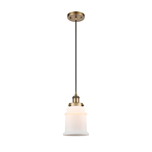 Innovations Canton 6in 1-Light Mini Pendant | Modern Transitional Brushed Brass Steel and Matte White Frosted Glass | Kitchen | Model 916-1P-BB-G181