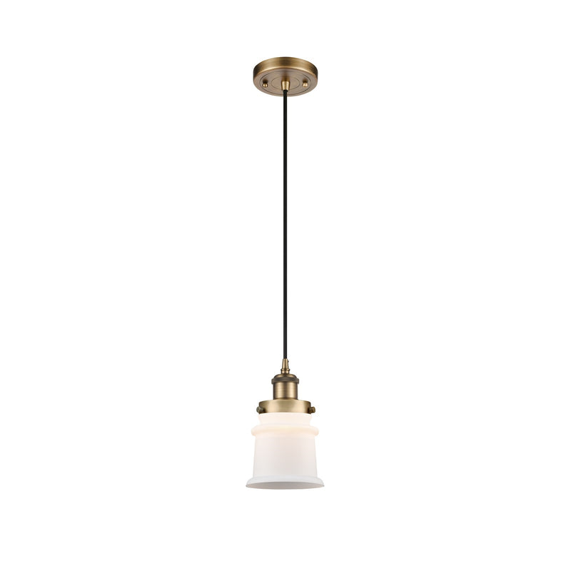 Innovations Canton 5.25in 1-Light Mini Pendant | Modern Transitional Brushed Brass Steel and Matte White Frosted Glass | Kitchen | Model 916-1P-BB-G181S