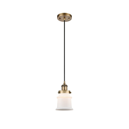 Innovations Canton 5.25in 1-Light Mini Pendant | Modern Transitional Brushed Brass Steel and Matte White Frosted Glass | Kitchen | Model 916-1P-BB-G181S