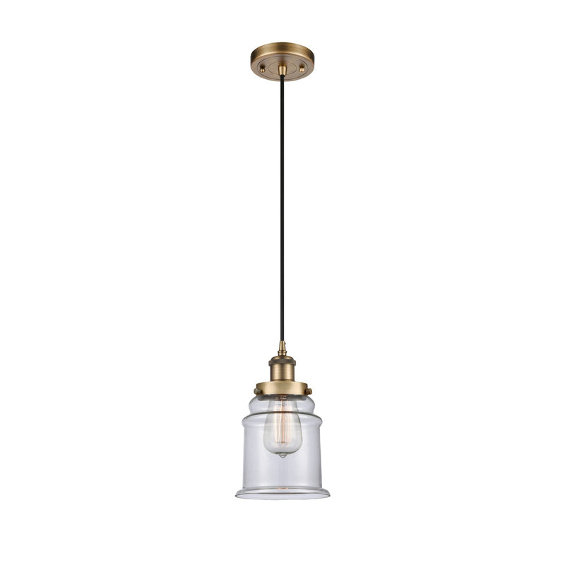 Innovations Canton 6in 1-Light Mini Pendant | Modern Transitional Brushed Brass Steel and Clear Glass | Kitchen Island & Dining | Model 916-1P-BB-G182