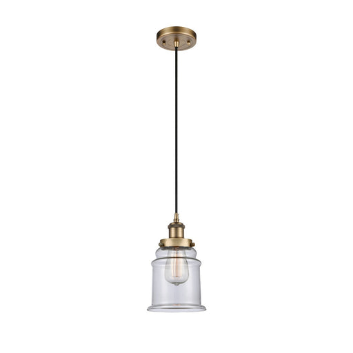 Innovations Canton 6in 1-Light Mini Pendant | Modern Transitional Brushed Brass Steel and Clear Glass | Kitchen Island & Dining | Model 916-1P-BB-G182