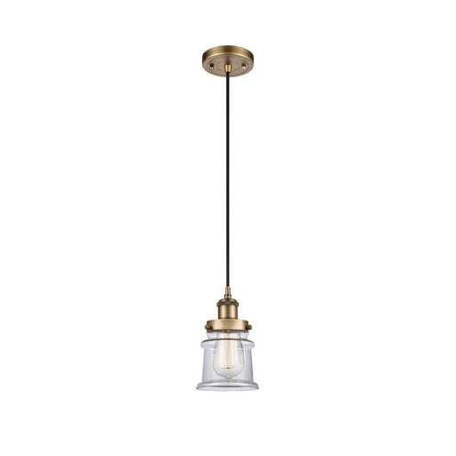 Innovations Canton 5.25in 1-Light Mini Pendant | Modern Transitional Brushed Brass Steel and Clear Glass | Kitchen Island & Dining | Model 916-1P-BB-G182S