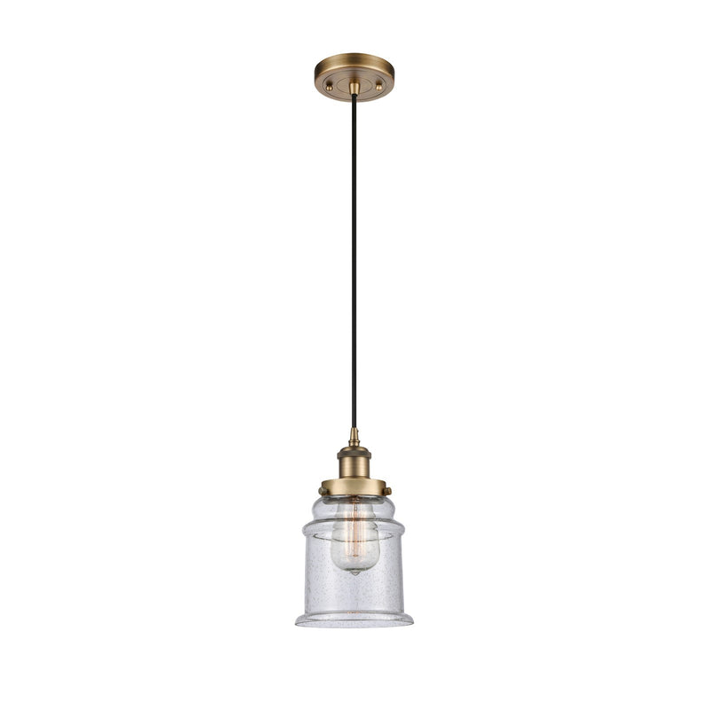 Innovations Canton 6in 1-Light Mini Pendant | Modern Contempo Brushed Brass Steel and Seedy Glass | Kitchen Island & Dining Room | Model 916-1P-BB-G184