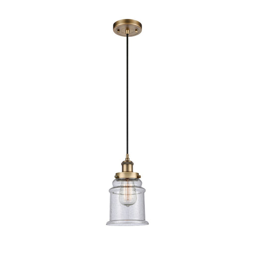Innovations Canton 6in 1-Light Mini Pendant | Modern Contempo Brushed Brass Steel and Seedy Glass | Kitchen Island & Dining Room | Model 916-1P-BB-G184